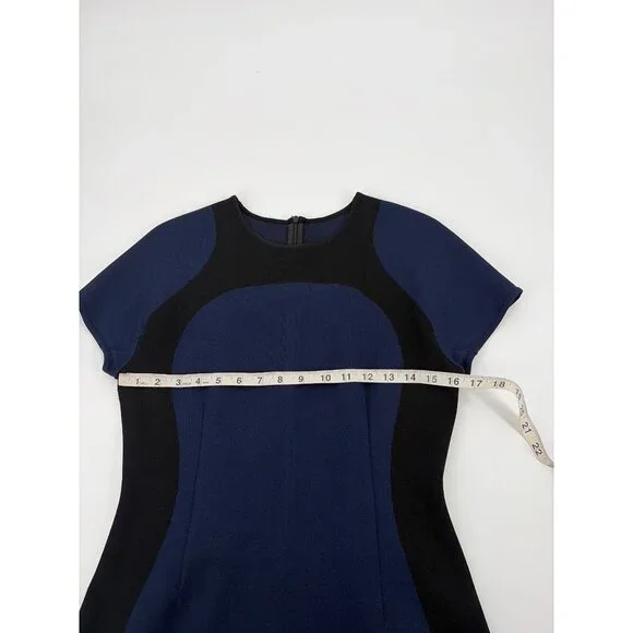 St. John Womens Size 6 Fitted Sheath Dress Black Blue Colorblock Luxury Chic - Picture 7 of 11